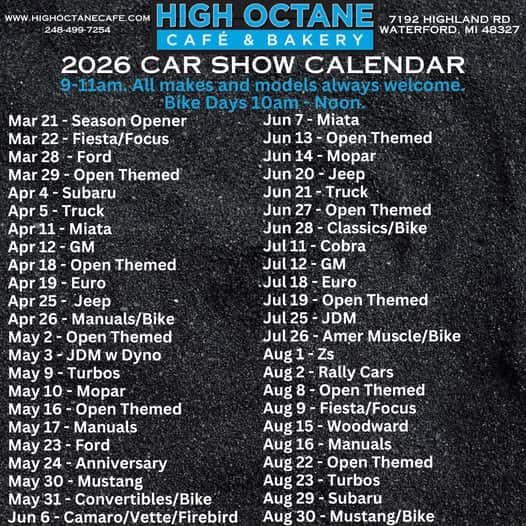 High Octane Cafe & Bakery Car Shows