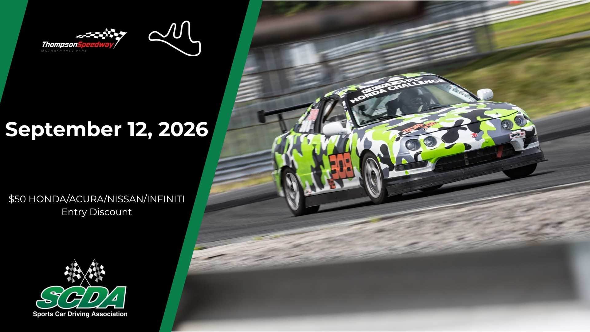 SCDA- Thompson Speedway- Track Day- September 12, 2026