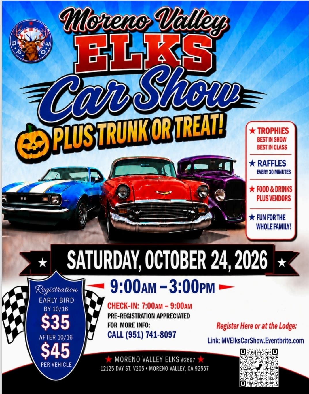 Moreno Valley Elks Lodge Car Show plus “Trunk or Treat” Family Fun Zone