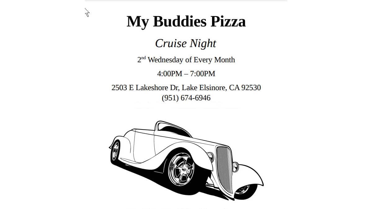 My Buddies Pizza Cruise Night