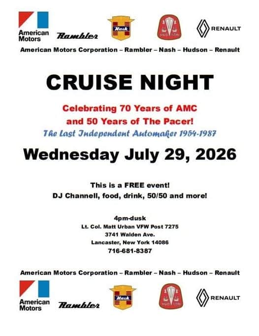 American Motors Corporation – Rambler – Nash – Hudson – Renault CRUISE NIGHT