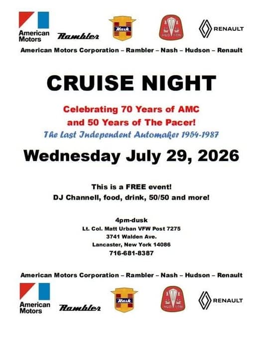 American Motors Corporation – Rambler – Nash – Hudson – Renault CRUISE NIGHT