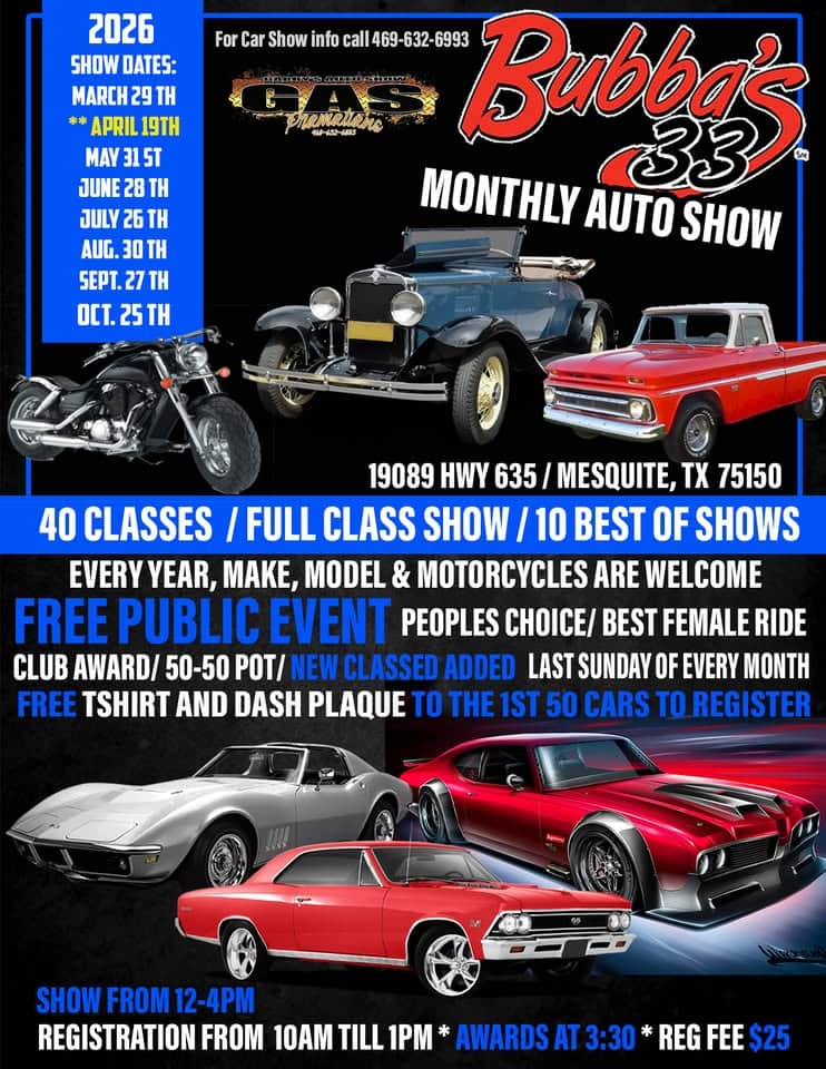 Bubbas 33 Monthly Car Show – Last Sunday of the Month