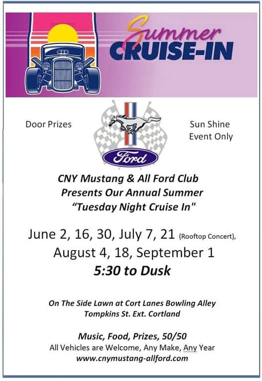 CNY Mustang & All Ford Club Presents Our Annual Summer “Tuesday Night Cruise In”