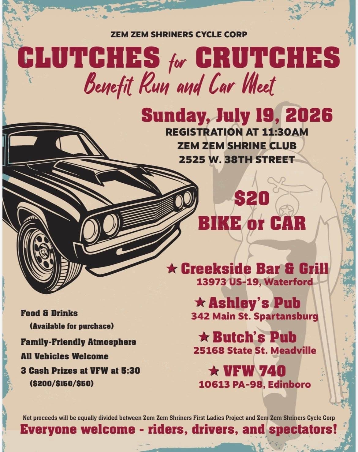 Clutches For Crutches Benefit Run And Car Meet