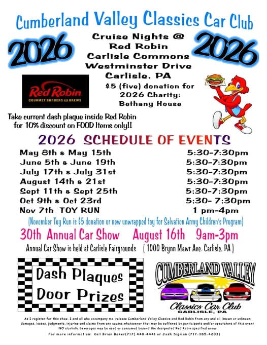 Cumberland Valley Classics Car Club Cruise Nights @ Red Robin