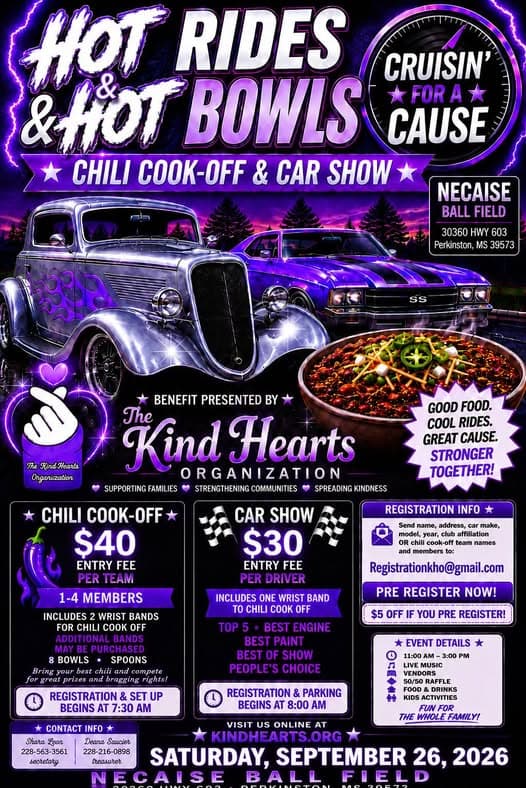 Hot Rides & Hot Bowls Cruisin’ for a Cause Chili Cook-Off & Car Show