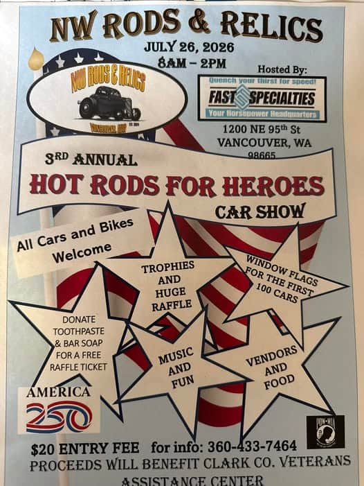 NW Rods & Relics 3rd Annual Hot Rods For Heroes Car Show