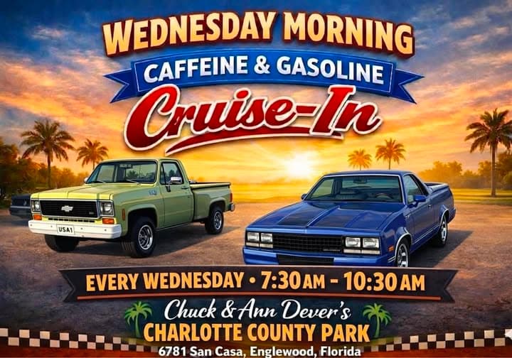 Chuck & Ann Dever’s Charlotte County Park Wednesday Morning Caffeine & Gasoline Cruise-In