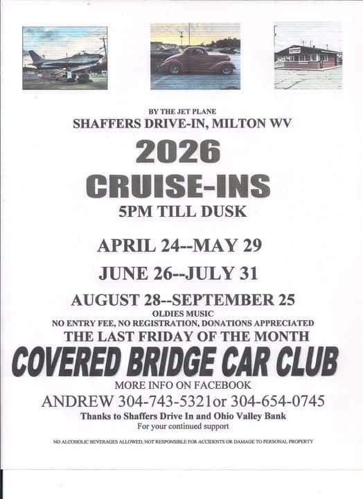 Covered Bridge Car Club Cruise-Ins at Shaffers Drive-In