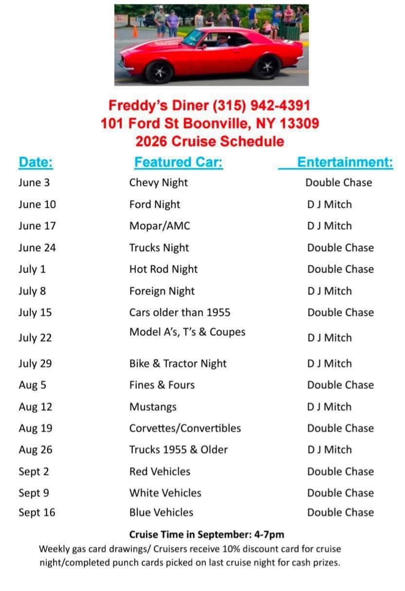Freddy’s Diner 2026 Cruise Schedule