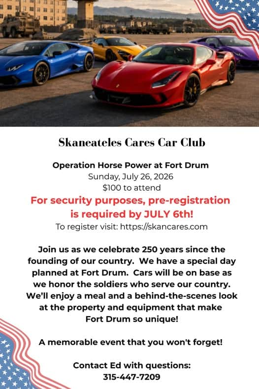 Skancateles Cares Car Club Operation Horse Power at Fort Drum