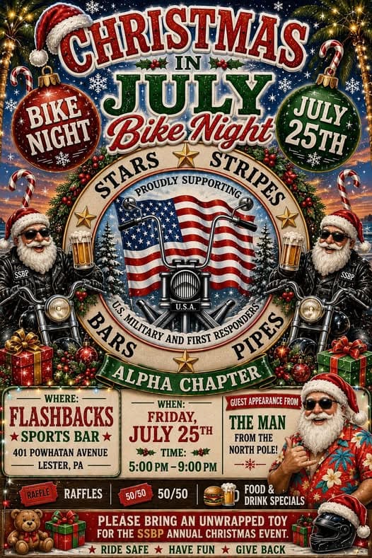 Flashbacks Sports Bar Christmas in July Bike Night