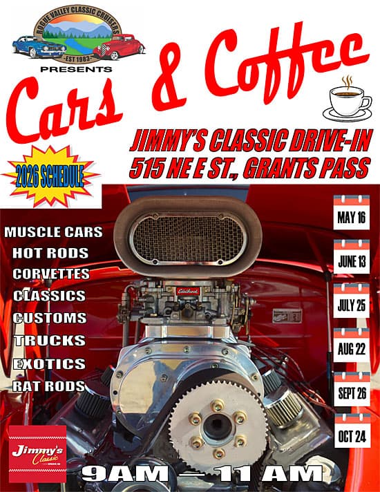 Rogue Valley Classic Cruisers Cars & Coffee at Jimmy’s Classic Drive-In