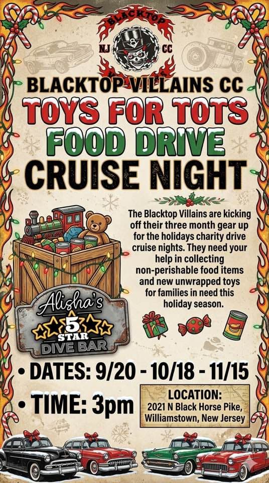 Blacktop Villains CC Toys for Tots Food Drive Cruise Night