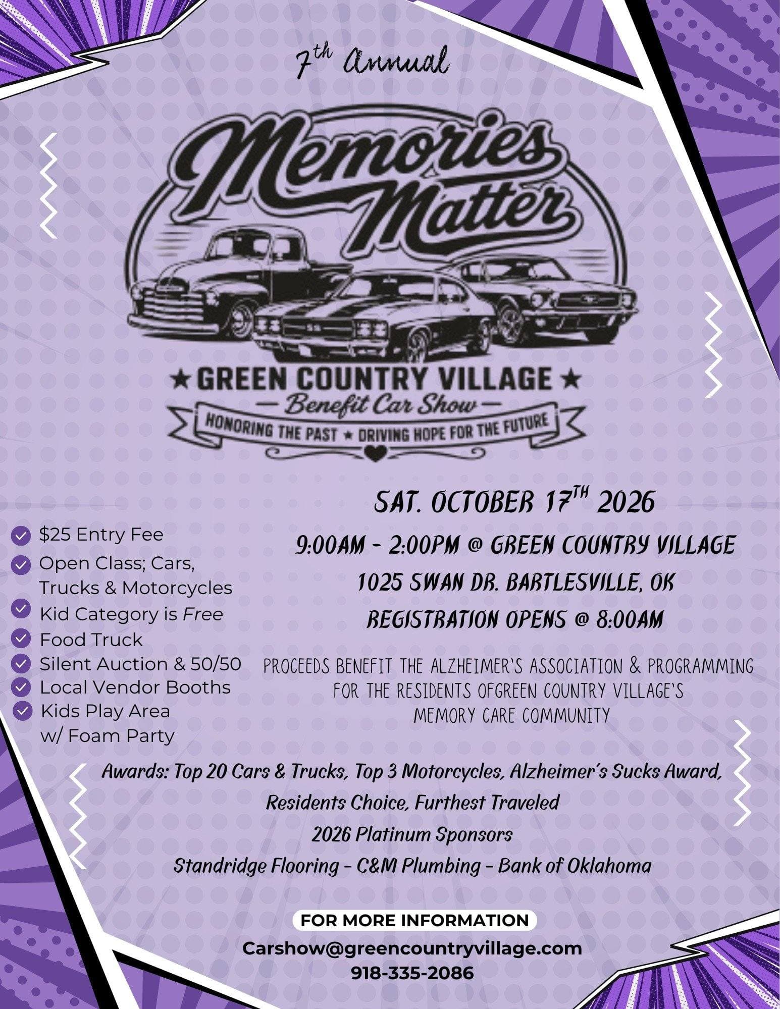 7th Annual Memories Matter Green Country Village Benefit Car Show