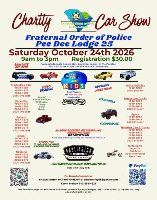 Charity Car Show — Fraternal Order Of Police Pee Dee Lodge 25