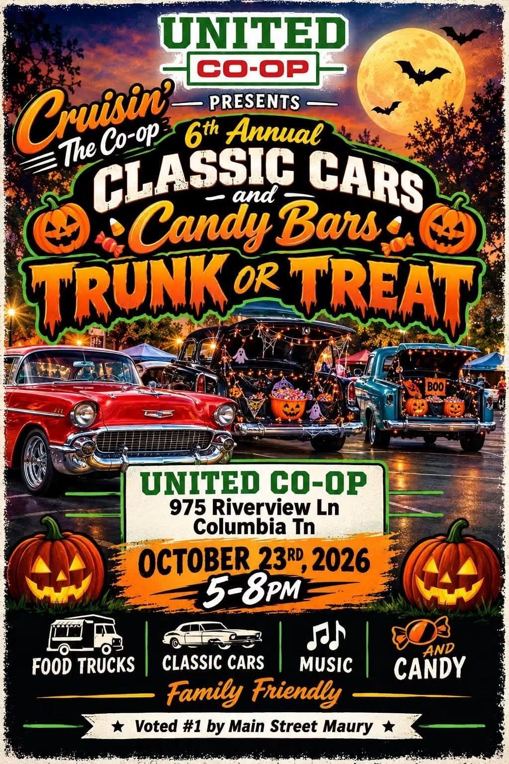 Cruisin’ the Co-op 6th Annual Classic Cars and Candy Bars Trunk or Treat