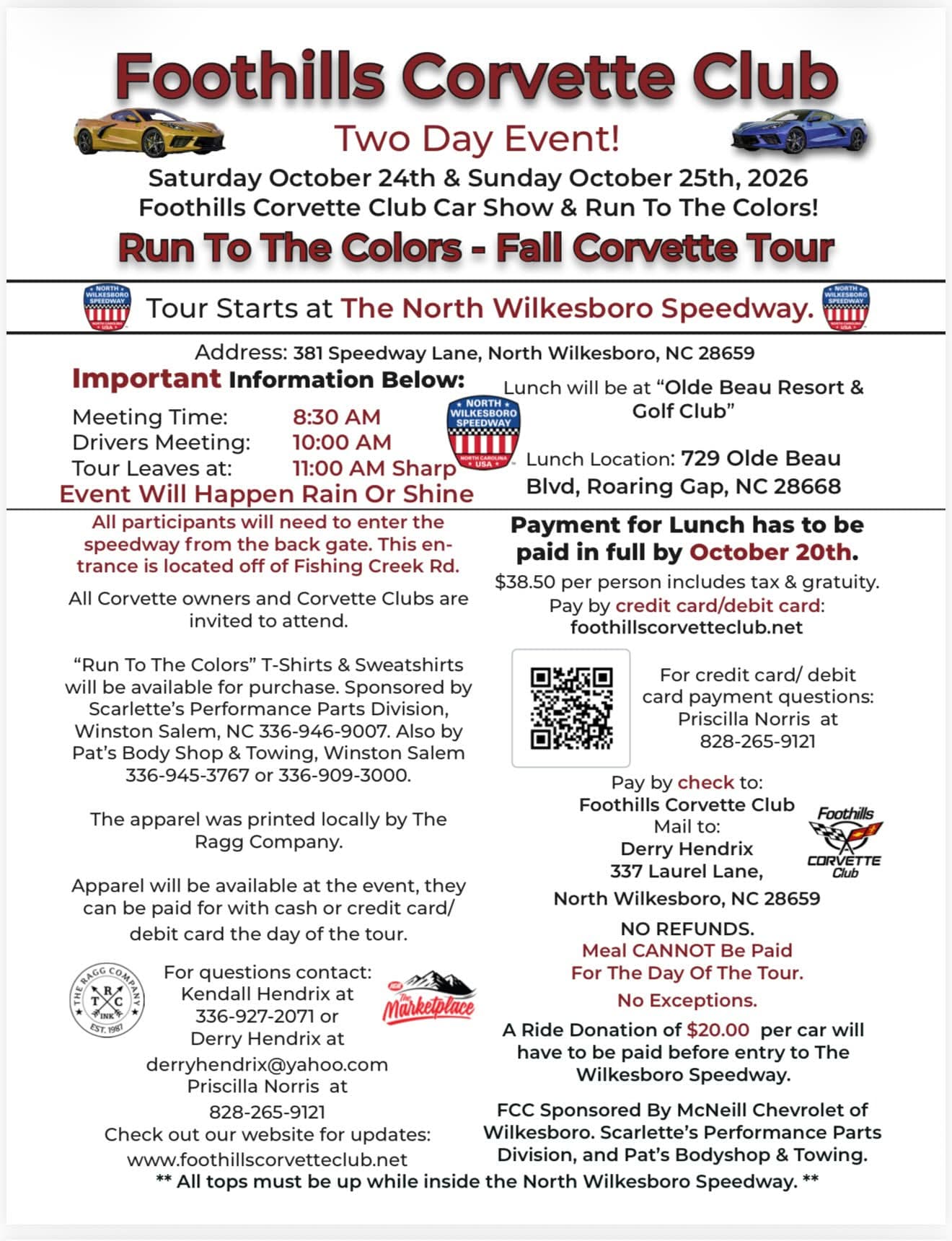 Foothills Corvette Club Car Show & Run To The Colors