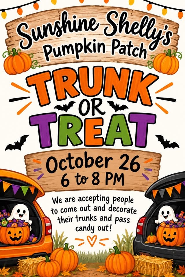 Sunshine Shelly’s Pumpkin Patch Trunk or Treat