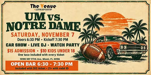 The Venue Live Sports: UM vs. Norte Dame Watch Party + Car Show