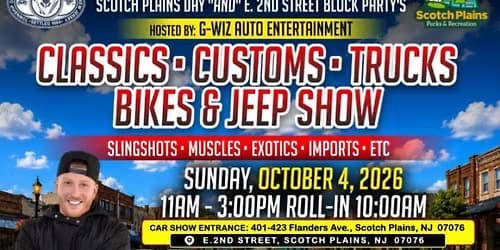 Scotch Plains Day! Classic, Custom Car Show & Block Party w/ DJ Drewski (Hot 97 FM)