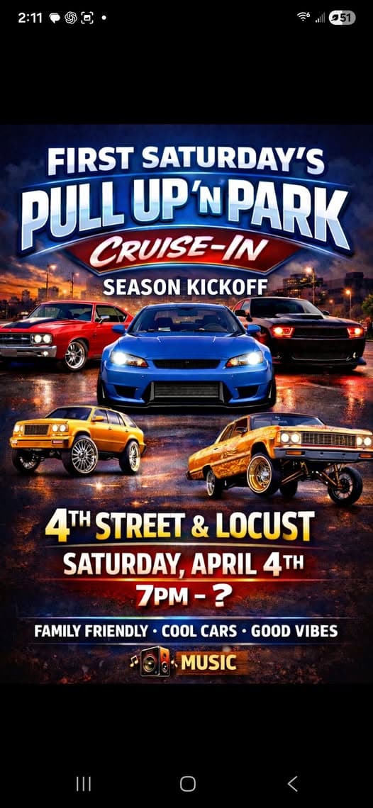 First Saturday’s Pull Up ‘N Park Cruise-In