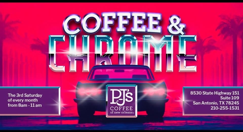 Coffee & Chrome – Monthly Car Meet at PJ’s Coffee!