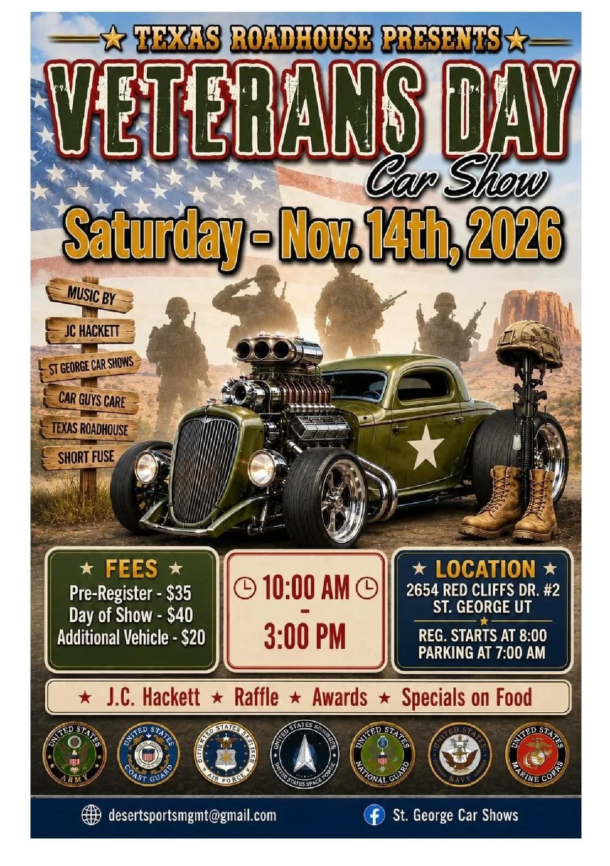 Tribute to our VETERANS Car Show, 2654 Red Cliffs Drive, (St George area)... 435-632-2617 Darren, St. George Car Shows