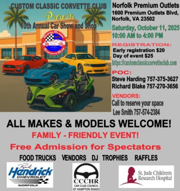 Custom Classic Corvette Club 10th Annual Car Show and Shop | Oct. 10th