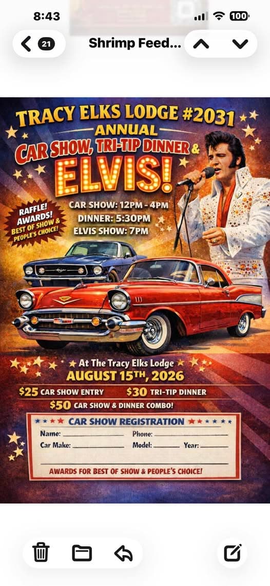 Annual Car Show, Tri-Tip Dinner & Elvis!