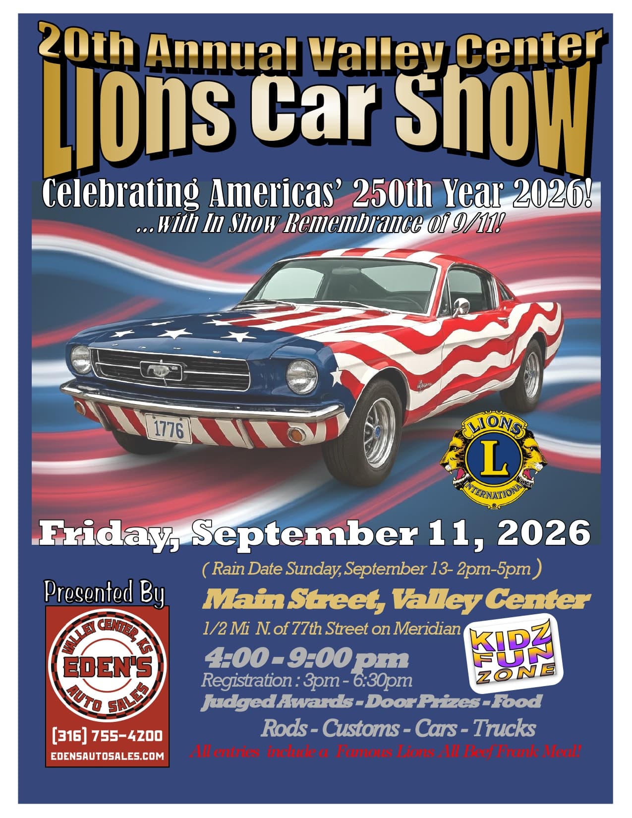 20th Annual Valley Center Lions Car Show Celebrating America’s 250th Year