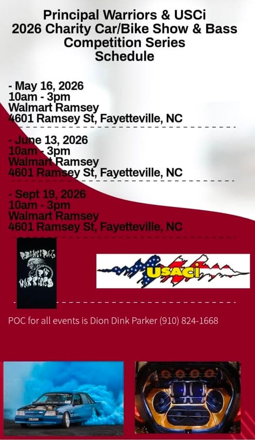 Principal Warriors & USCi 2026 Charity Car/Bike Show & Bass Competition Series