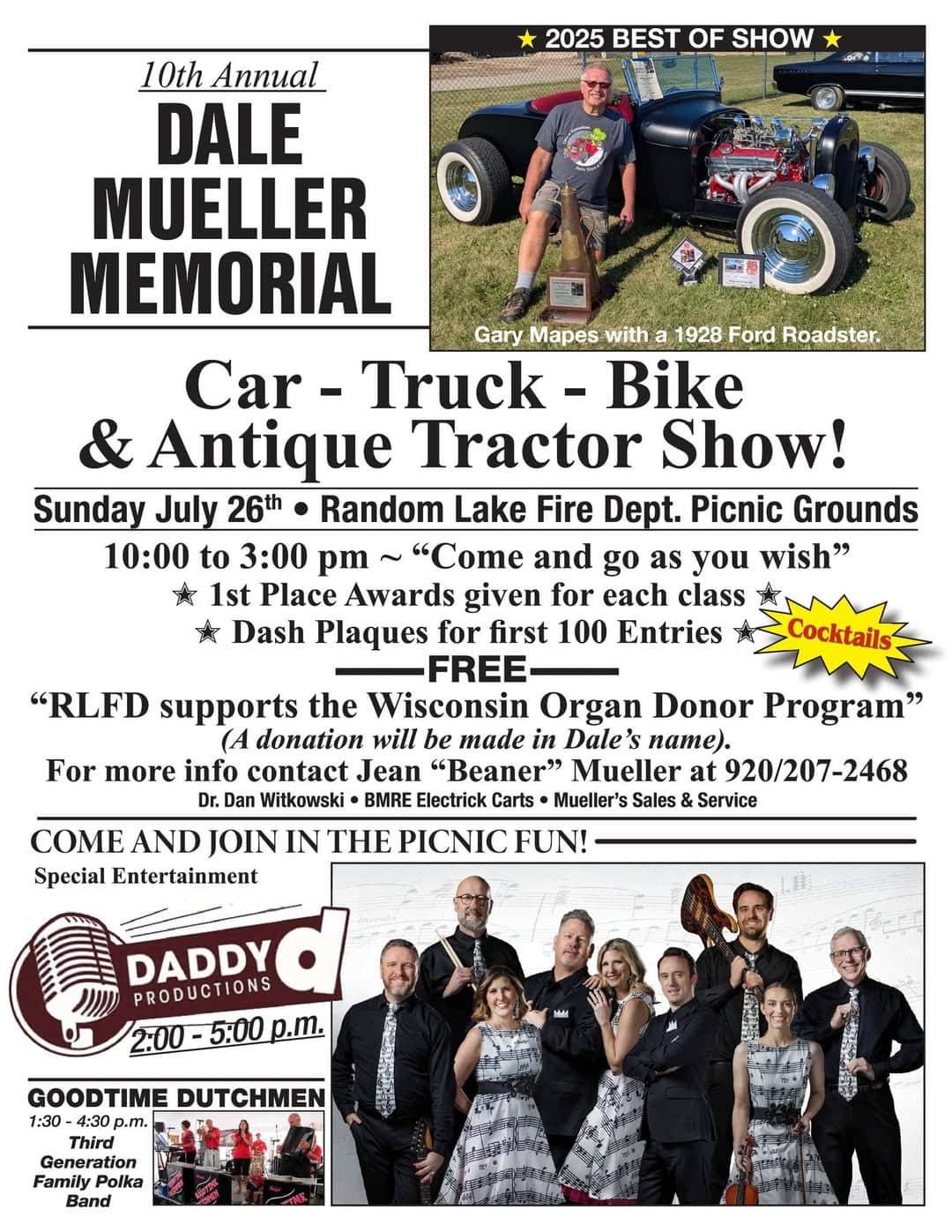 Dale Mueller Memorial Car Show – Random Lake – 7/26/2026