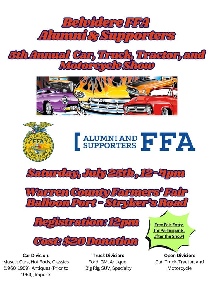 5th Annual Car, Truck, Tractor, and Motorcycle Show: Hosted by Belvidere FFA Alumni and Supporters