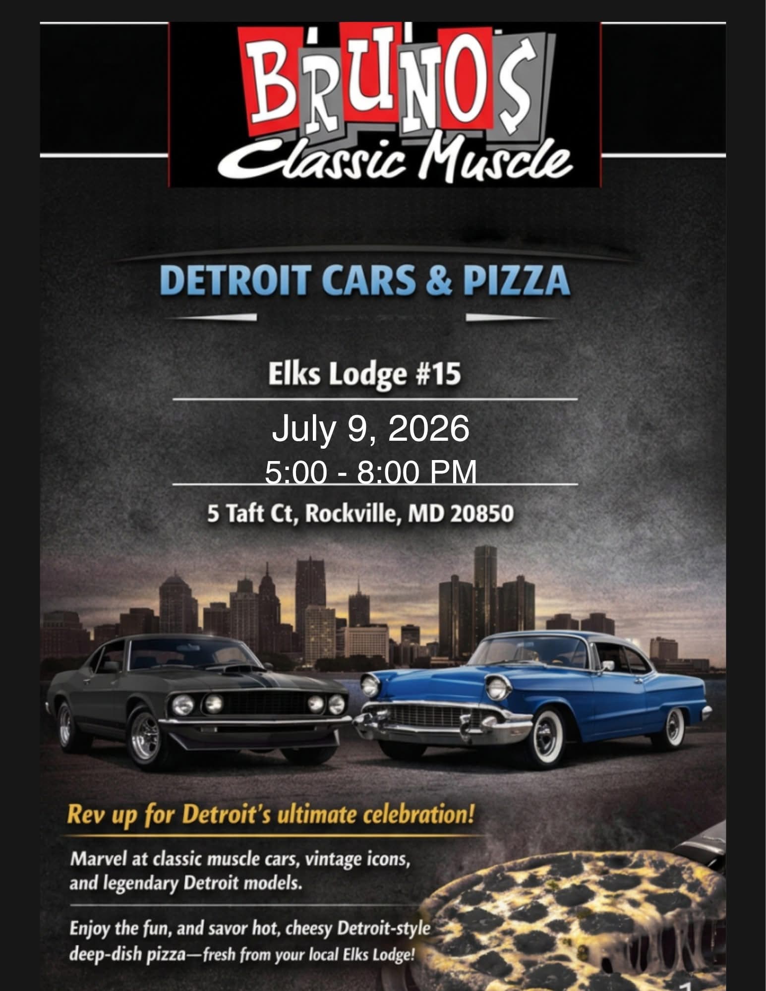 Bruno's Classic Muscle Detroit Pizza and Cars
