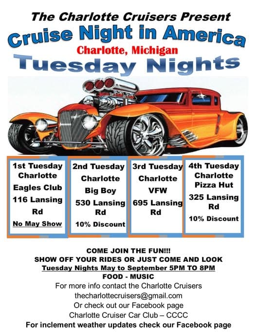 The Charlotte Cruisers Present Cruise Night In America – Eagles Club