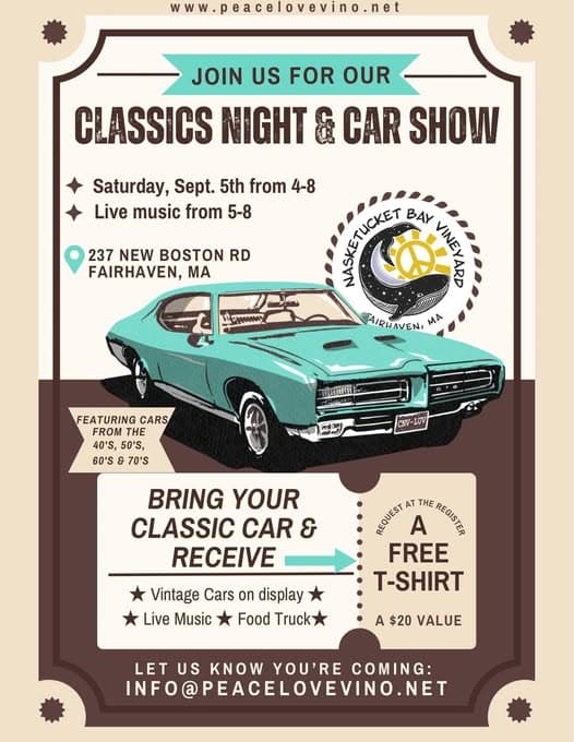 Classics Night & Car Show at Peace Love Vino