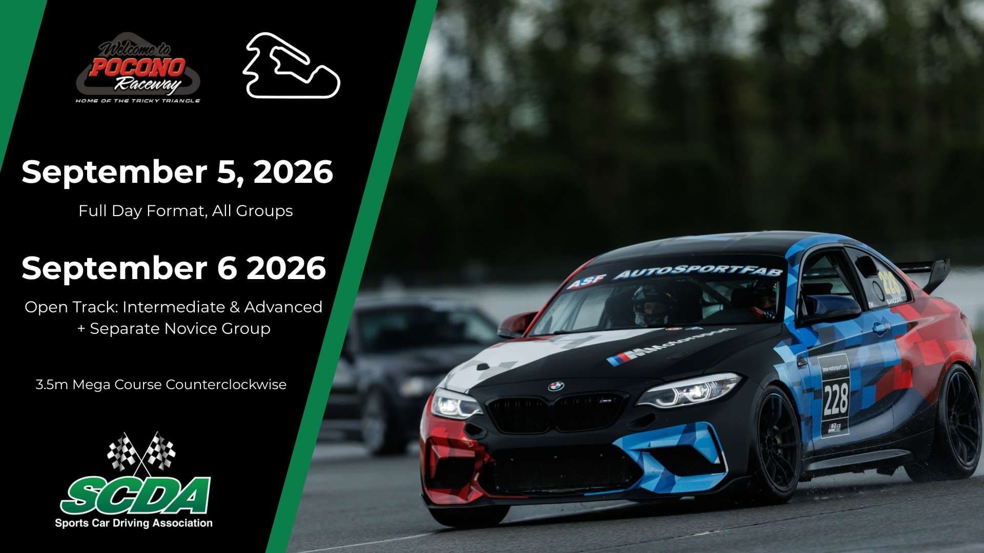 SCDA-POCONO Mega Course Track Day- September 5-6, 2026