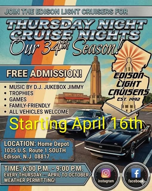 Edison Light Cruisers Thursday Night Cruise Nights Our 34th Season!
