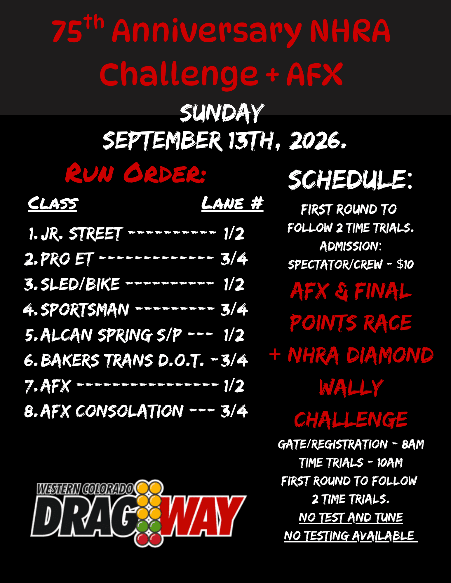 Final Points race & 75th Anniversary NHRA Challenge + AFX (75th wallys)