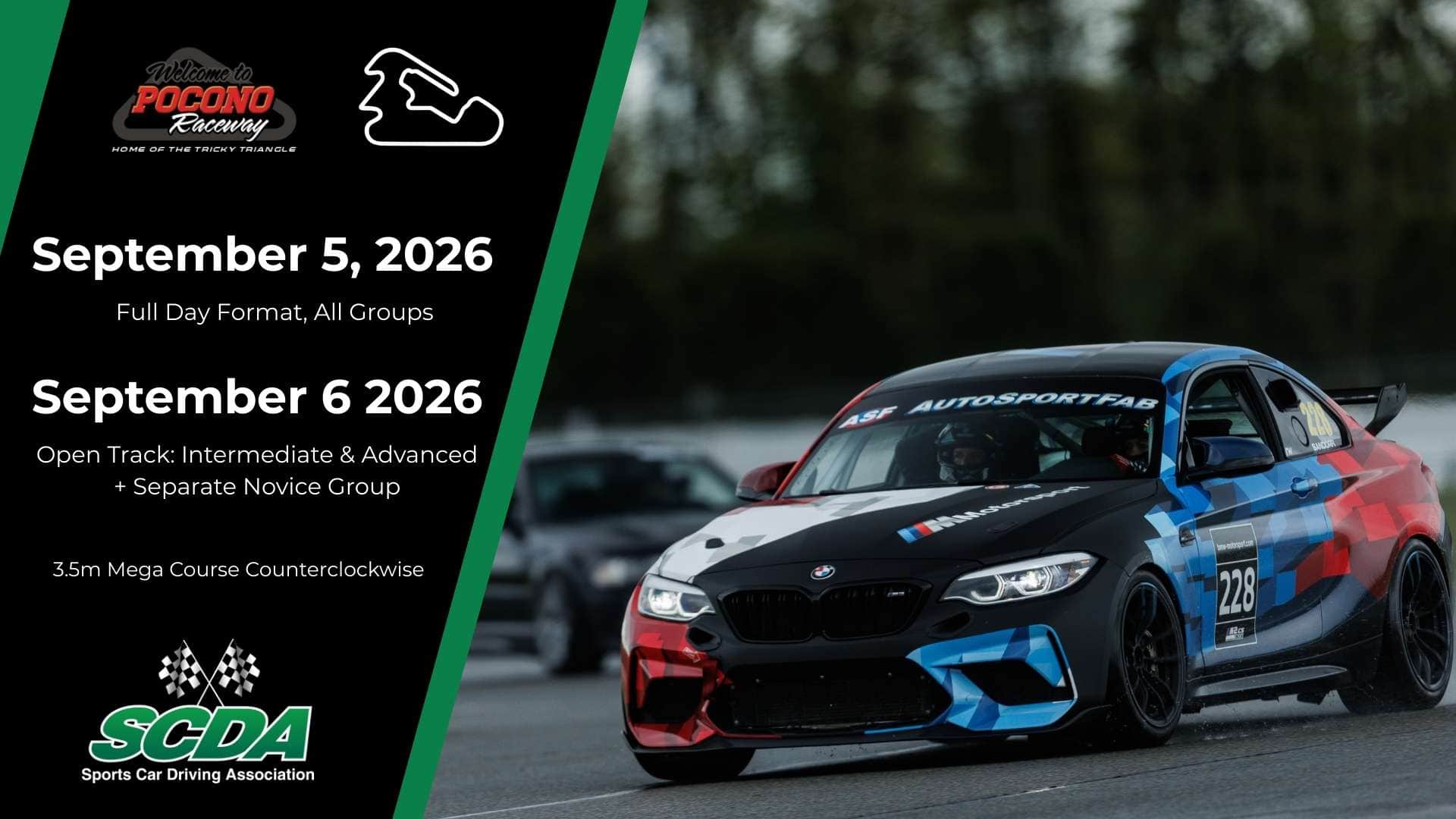 SCDA-POCONO Mega Course Track Day- September 5-6, 2026