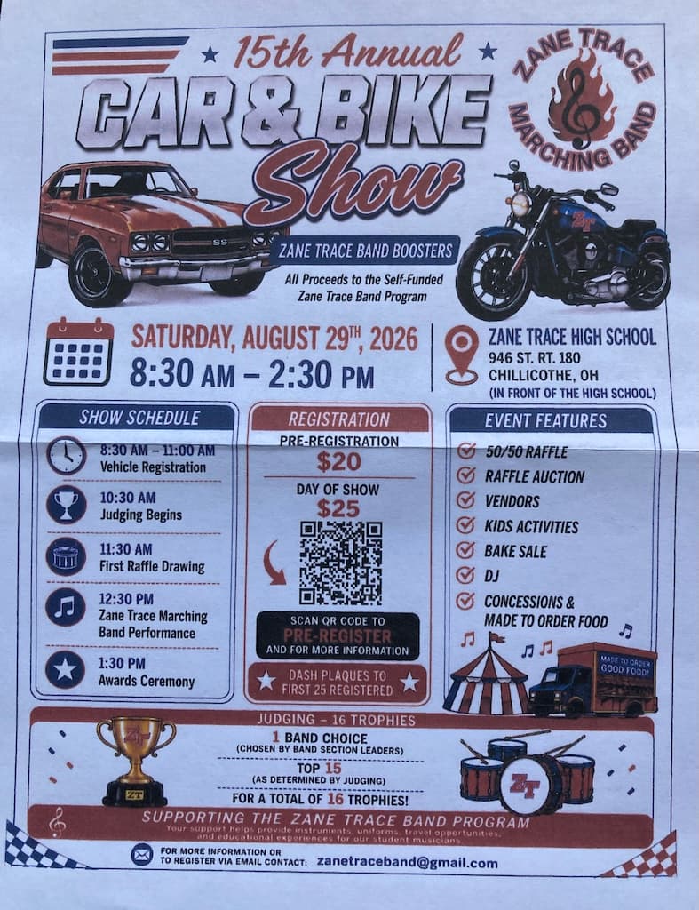 Zane Trace Band Boosters 15th Annual Car & Bike Show