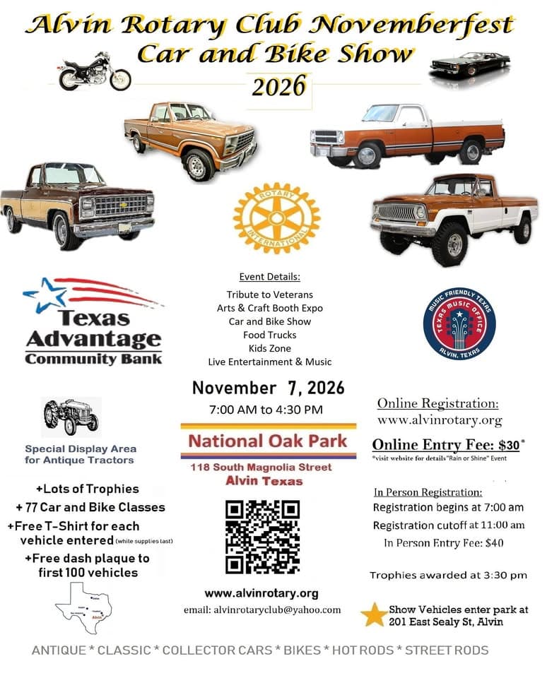 2026 Car and Bike Show – Alvin Rotary Novemberfest