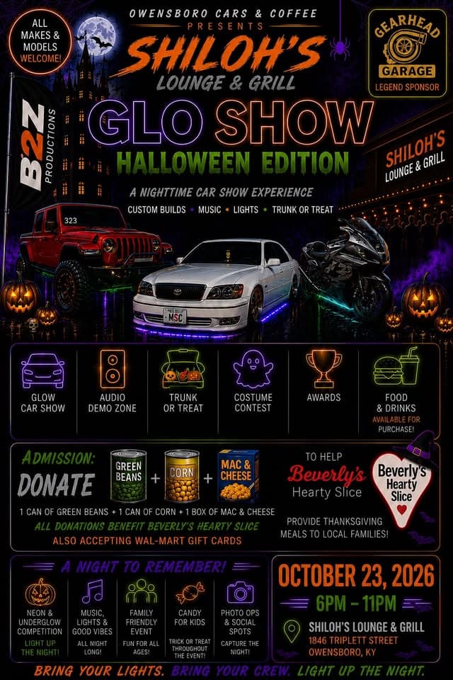 Owensboro Cars & Coffee presents Shiloh’s Lounge & Grill Glo Show: Halloween Edition