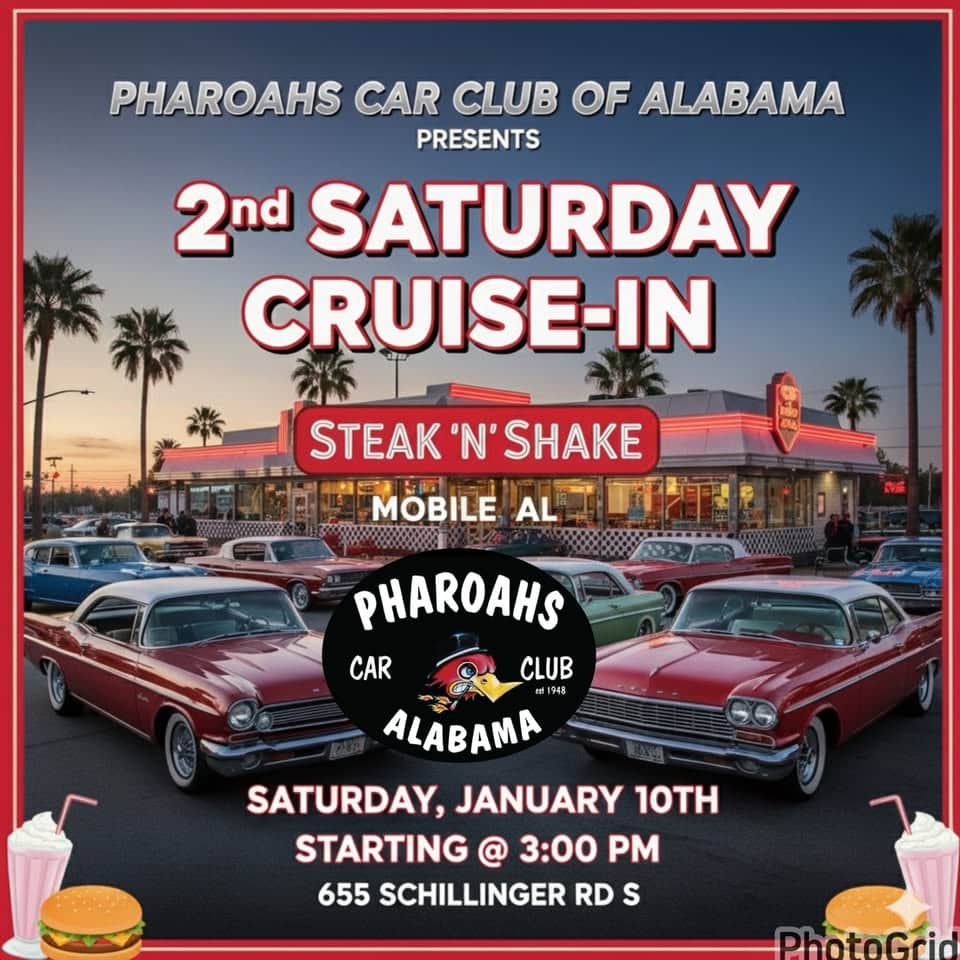 2nd Saturday Pharoahs Car Club of Alabama Cruise-In at Steak ‘N Shake
