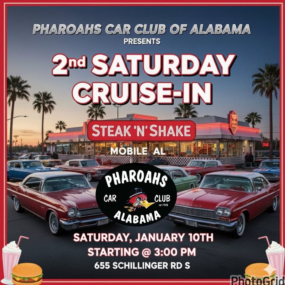 2nd Saturday Pharoahs Car Club of Alabama Cruise-In at Steak ‘N Shake