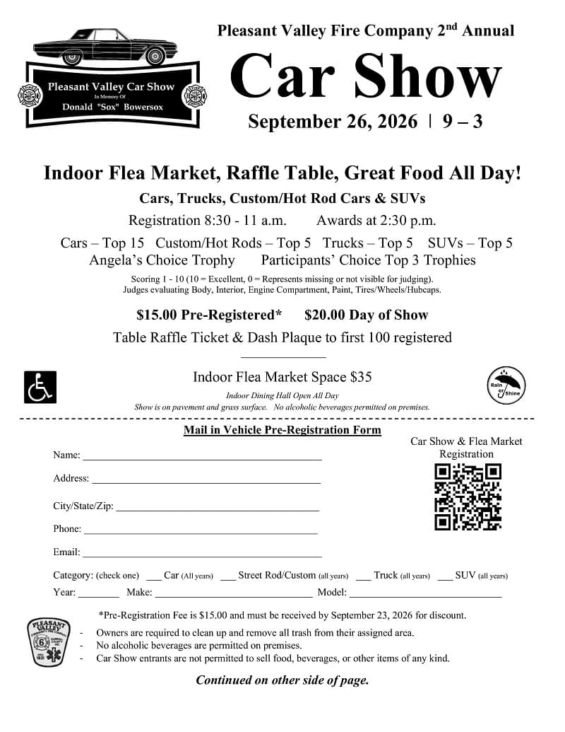 Pleasant Valley Fire Company 2nd Annual Car Show
