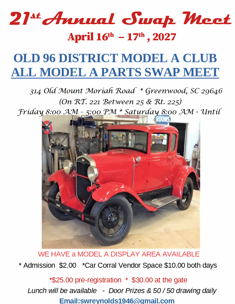 OLD 96 DISTRICT MODEL A CLUB 21ST ANNUAL SWAP MEET