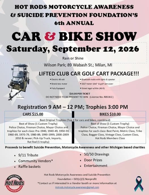 Hot Rods Motorcycle Awareness & Suicide Prevention Foundation’s 6th Annual Car & Bike Show